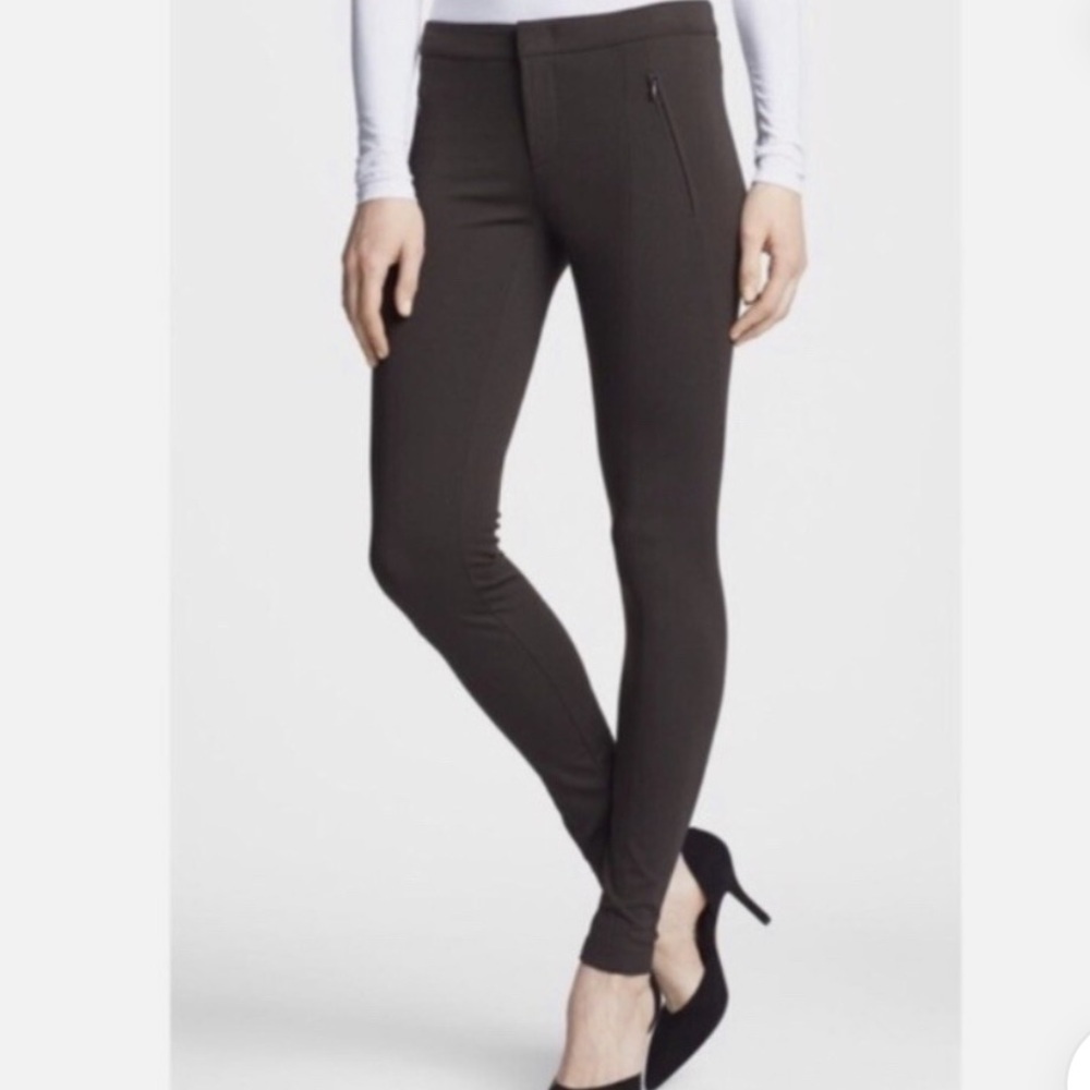 VINCE Stretch Ponte Knit Skinny Pants Olive Army Green Leggings 6